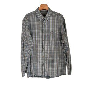 Aigle Shirt Button Up Long Sleeve‎ Blue Plaid Pocket Cowboy Western Mens Large